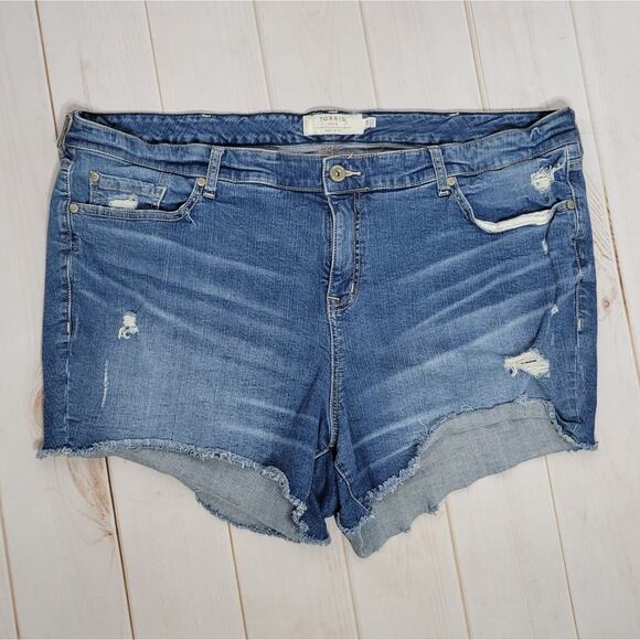 Torrid Cut Off Raw Hem Medium Wash Distressed Shorts, sz 24 - Picture 1 of 4